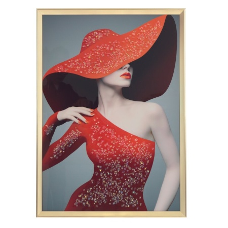 Панно с кристальным декором Девушка в красной шляпе 51х2,5х71см арт.799861