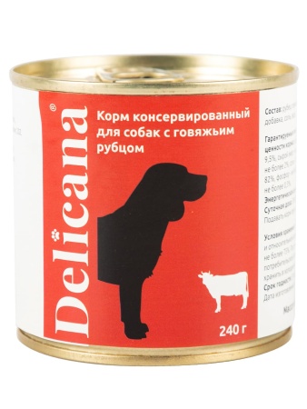 Корм для собак Деликана с говяжьим рубцом 240г