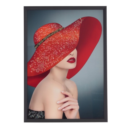 Панно с кристальным декором Девушка в красной шляпе 51х2,5х71см арт.799859
