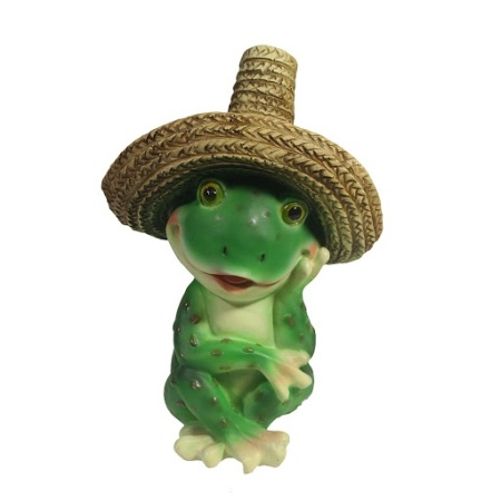 Фигура декоративная садовая Лягушка в соломенной шляпе полистоун 11х12х16,5см