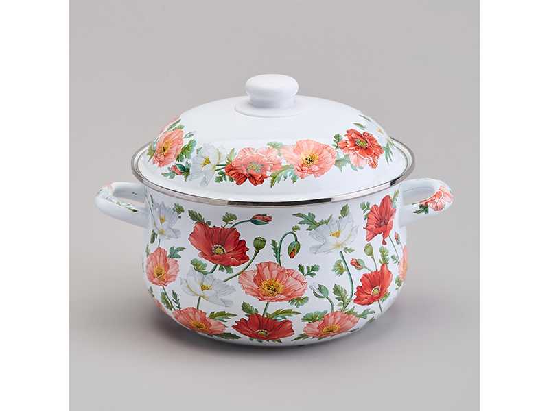 Кастрюля эмалированная с крышкой Агнесс Маки 3,6л, 22x13см, сталь арт.934-743 по цене 