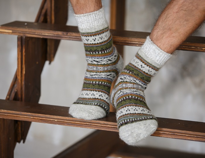 Носки мужские шерстяные Полосатые, белые, арт.N6R194-1, размер 44-46 по цене 