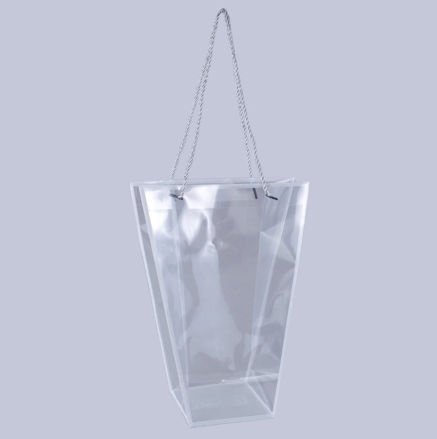 Пакет подарочный с каймой пластик 26,5x13x35см, прозрачный/белый по цене 