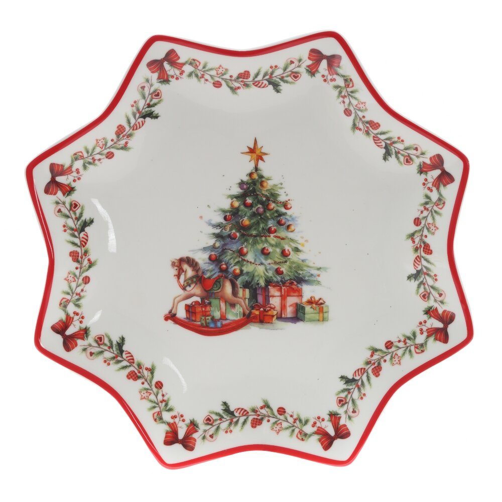 Блюдо Нарядная елочка с лошадкой-качалкой 25см, фарфор арт.826294 по цене 