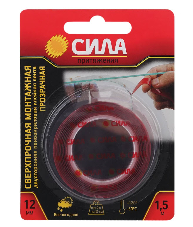 Лента монтажная двухсторонняя 12мм×1.5м пеноакриловая СИЛА SDST-1215TR Б0046371 по цене 