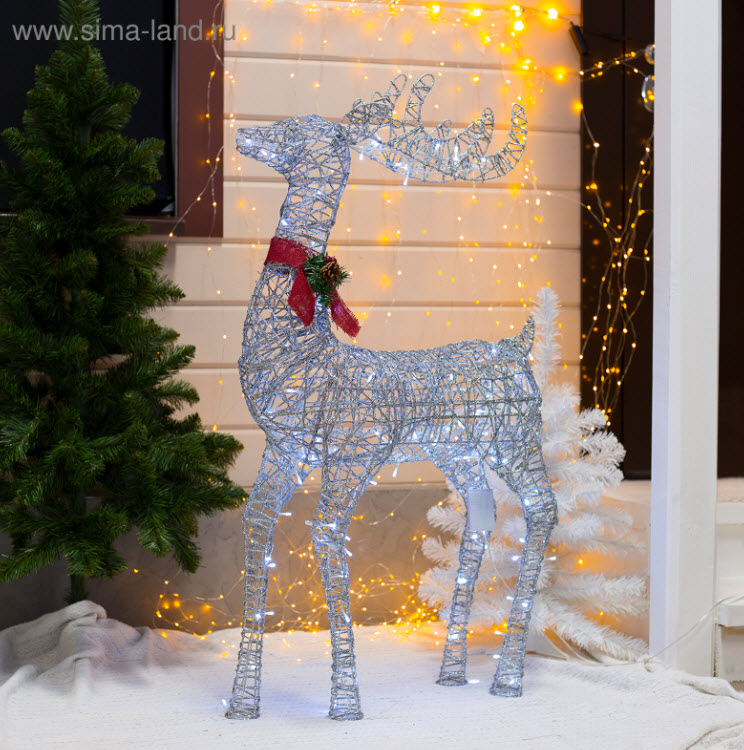 Фигура светодиодная Олень серебристый 70×120×30см, белый арт.3662052 по цене 