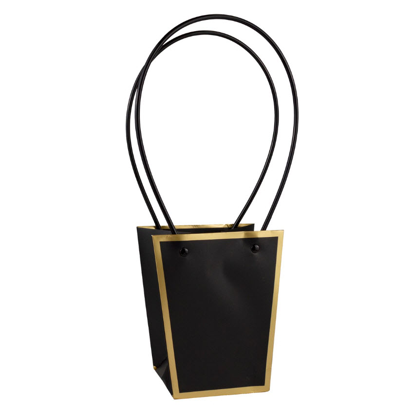 Пакет для цветов водостойкий крафт 13х9,5х15,5см, черный/золотой по цене 