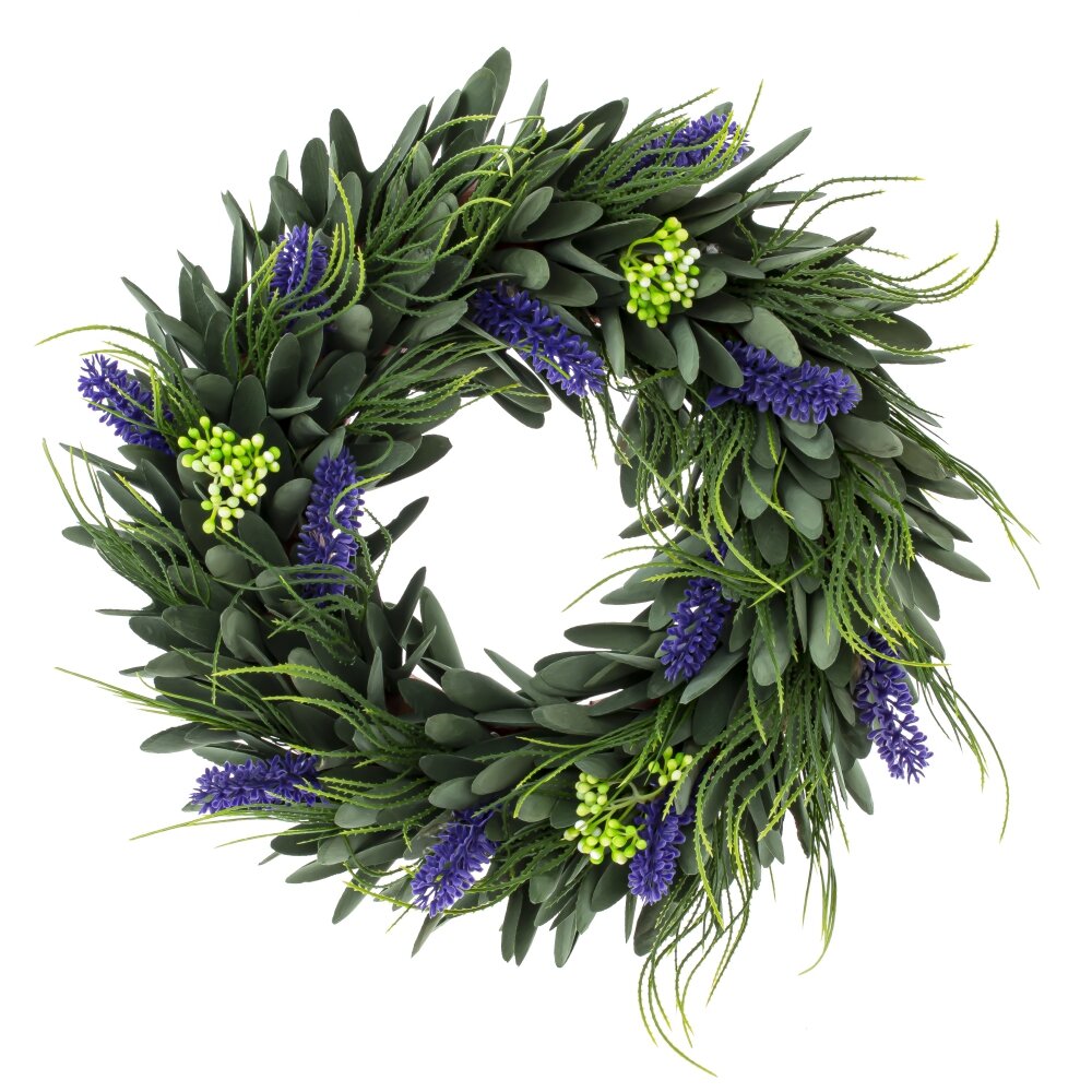 Венок декоративный с листьями и цветами 30см арт.797634 по цене 