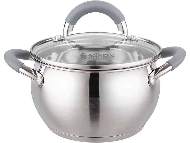 Кастрюля Агнесс Эпл со стеклянной крышкой серый 1,9л 16X9.5см арт.937-362 по цене 