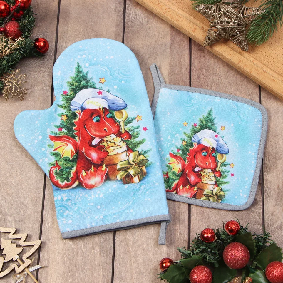 Набор кухонный Доляна Дракоша: варежка 20х28см, прихватка 17х17см арт.9685936 по цене 