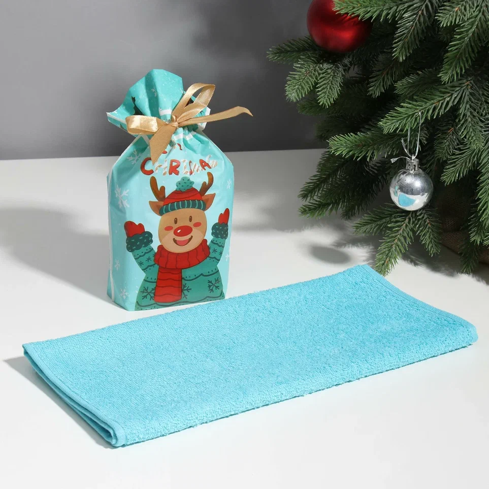 Полотенце махровое Экономь и Я Радостный олень 30х60см, голубой хлопок арт.9852162 по цене 