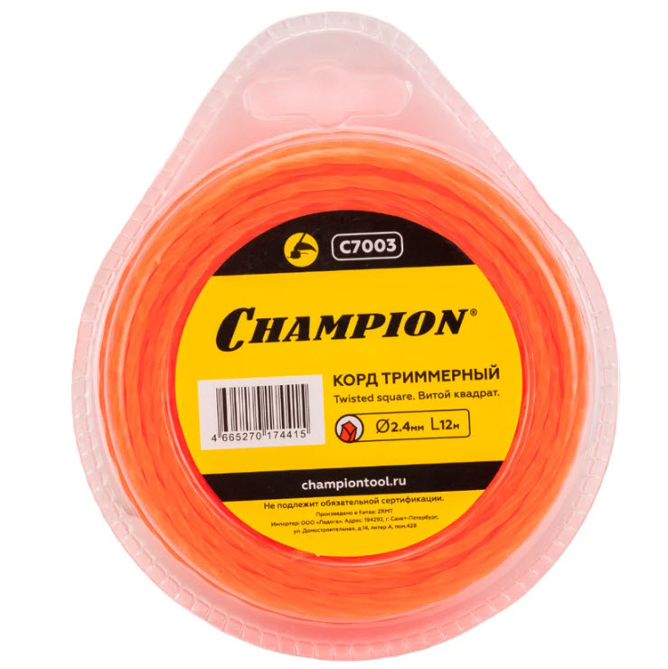 Леска для триммера  Twisted Square 2,4мм 12м витой квадрат CHAMPION C7003 по цене 