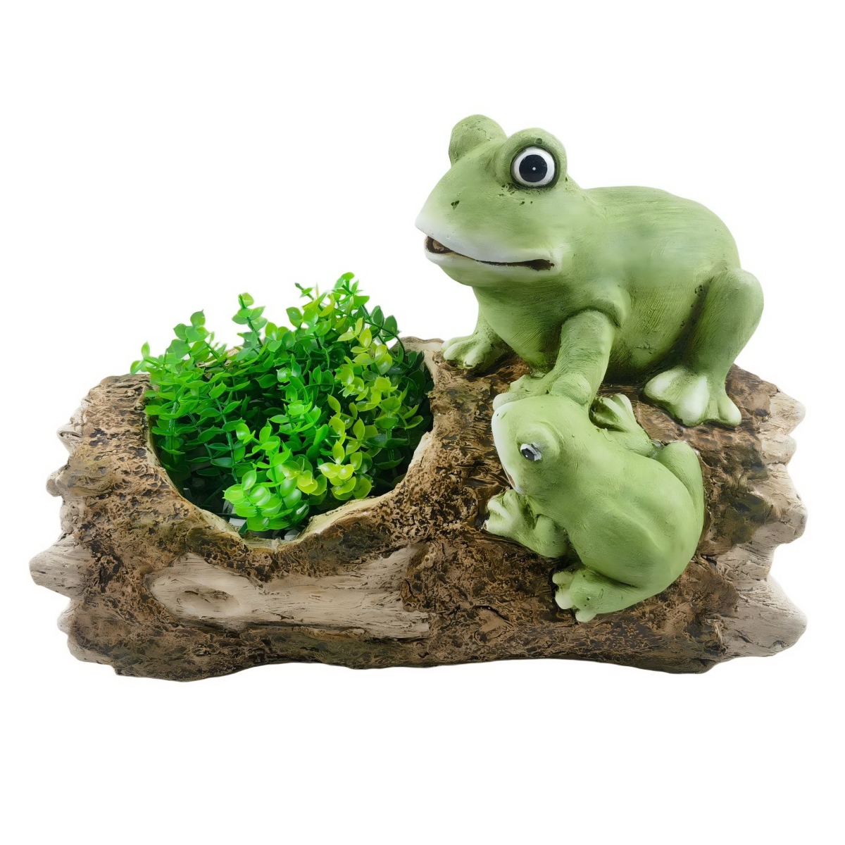 Фигура садовая Лягушки на бревне 27x38x20см коричневый/зеленый, магнезия по цене 