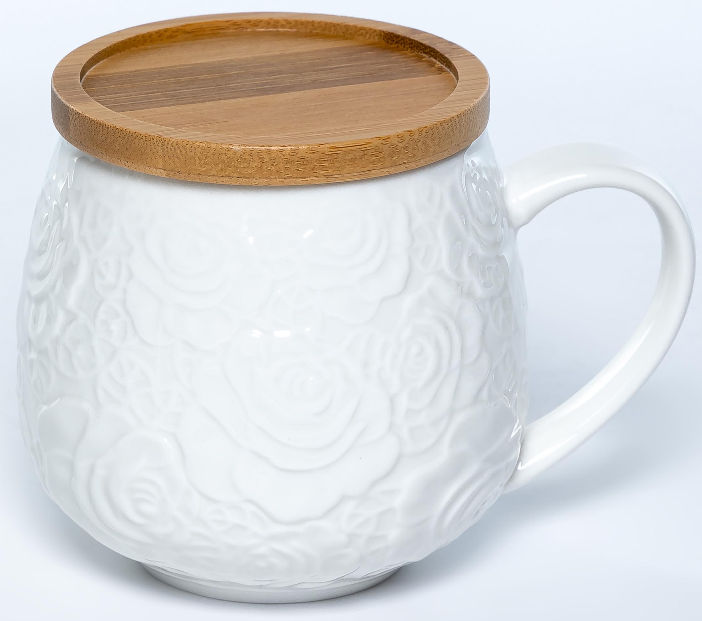 Кружка Роза 380мл с бамбуковой подставкой, фарфор арт.193-48029 по цене 