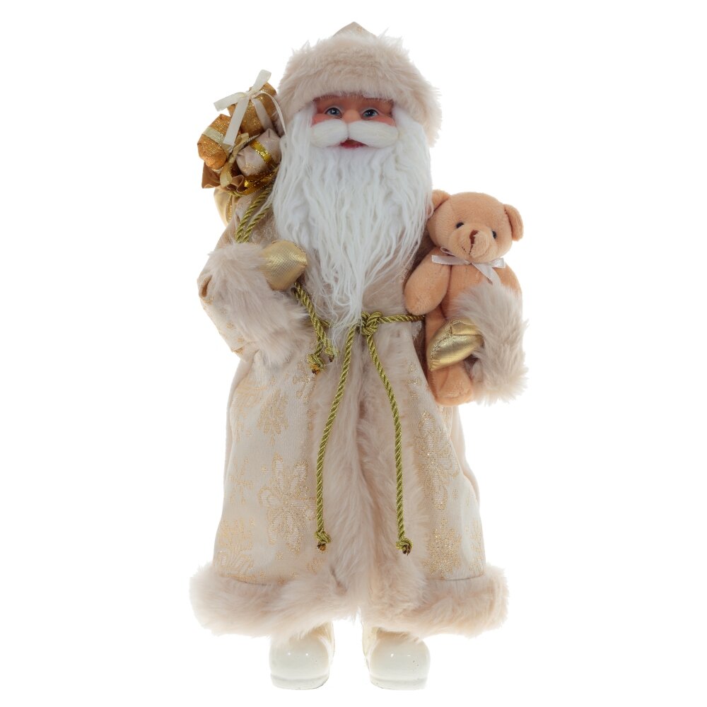 Фигура декоративная Дед Мороз в белой шубе с мишкой 25х16х43см арт.109251 по цене 