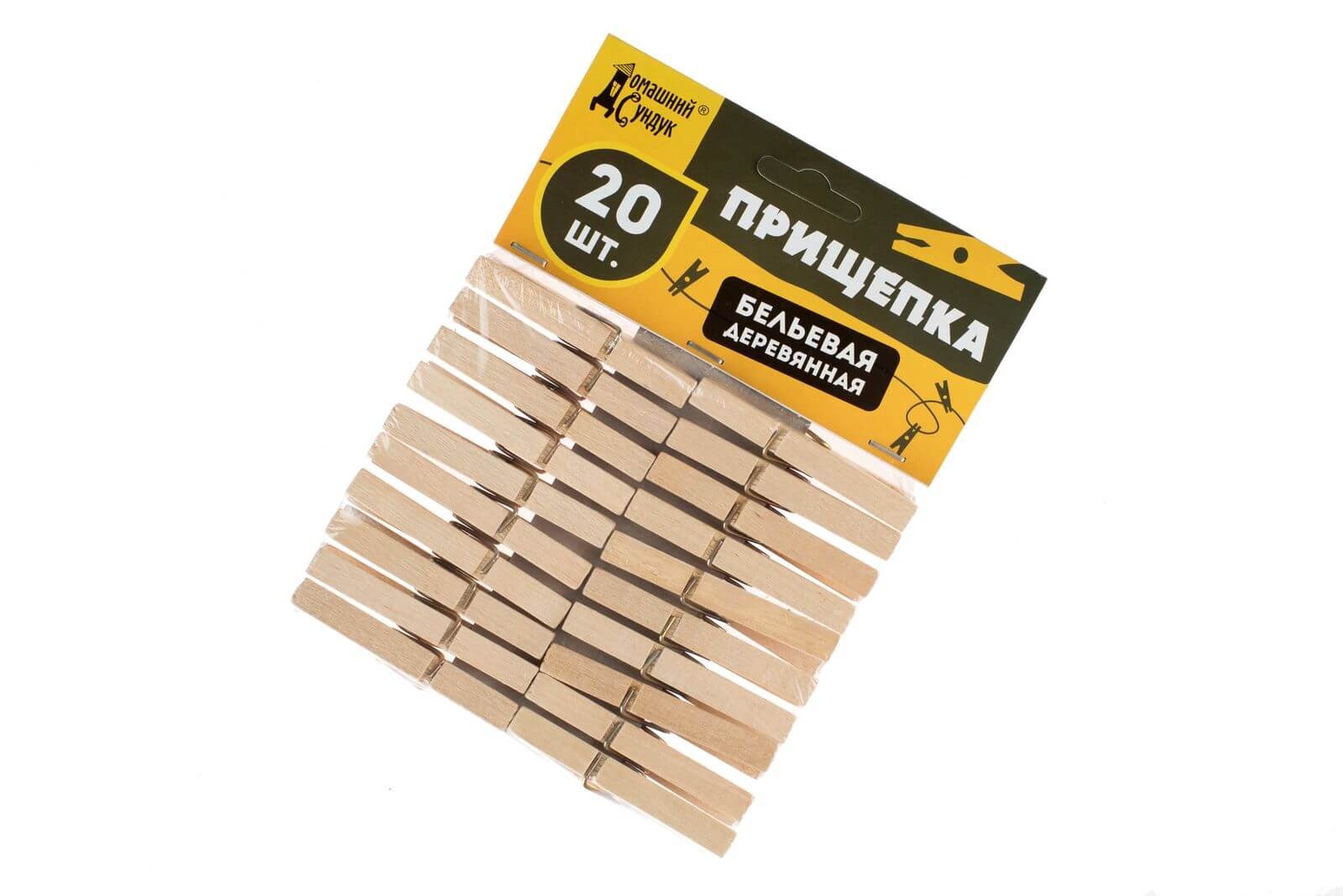 Прищепка деревянная Домашний Сундук усиленная 20шт по цене 