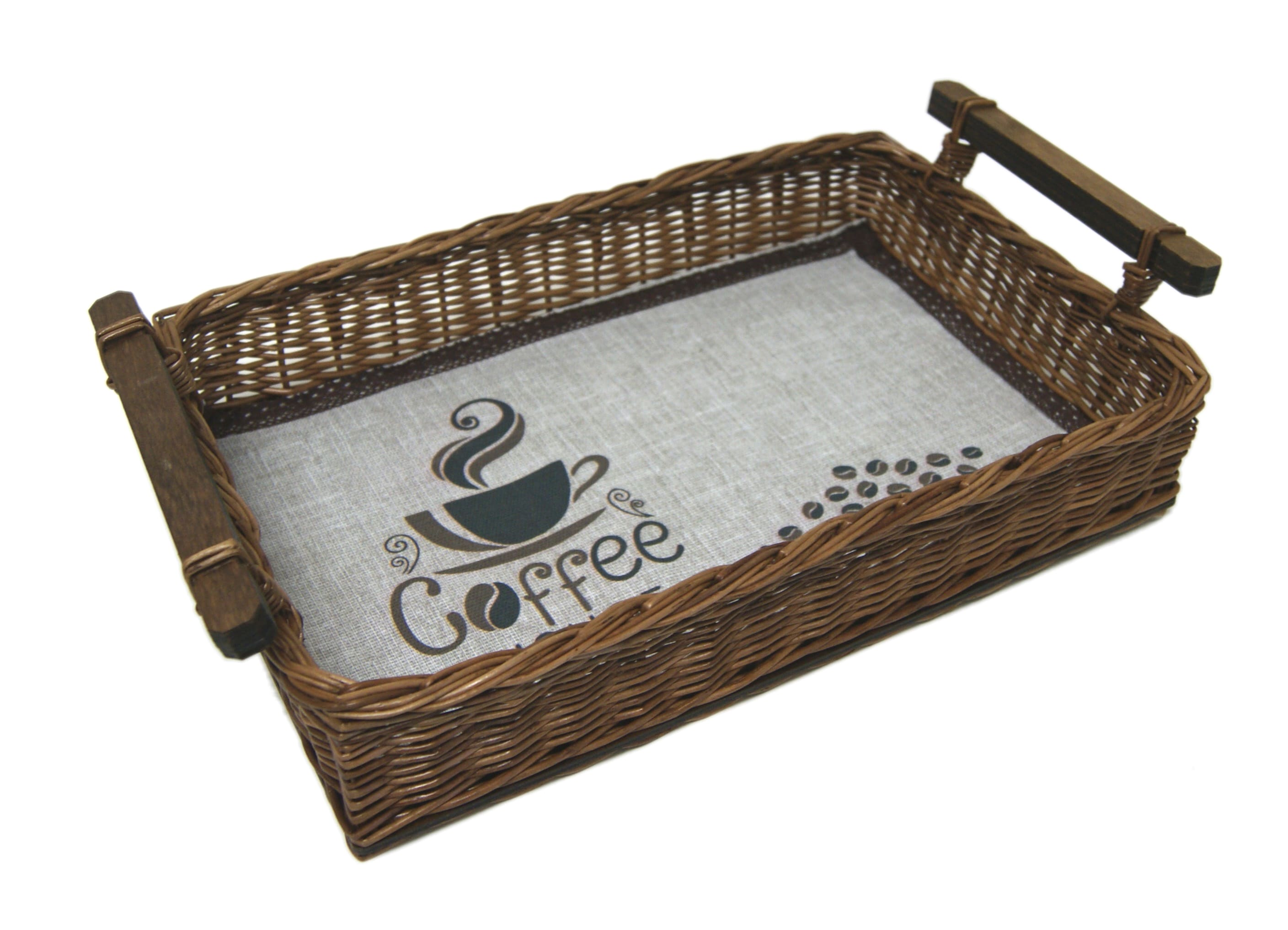 Поднос Кофейный темный с текстильной салфеткой с принтом 45см плетеный арт.ИНП127 по цене 