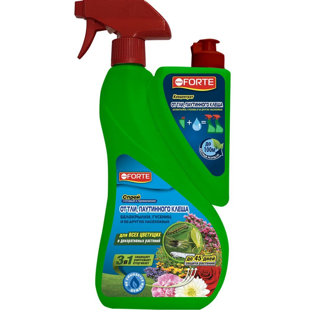 Инсектицид БОНА ФОРТЕ для цветущих растений от тли спрей 750мл+250мл по цене 