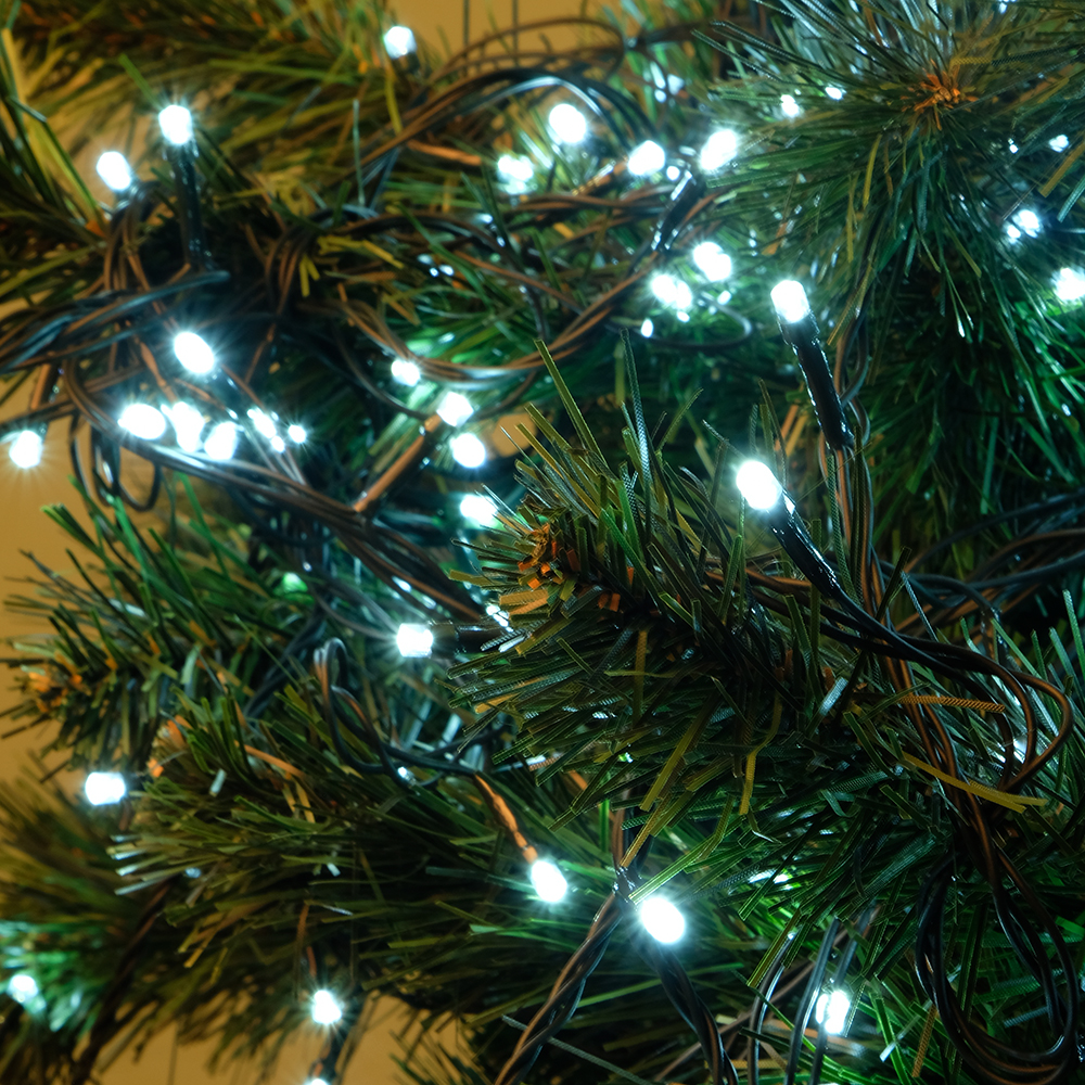 Электрогирлянда Нить 120 теплых белых LED ламп 12м с контроллером, соединяемая до 10шт,  уличная по цене 