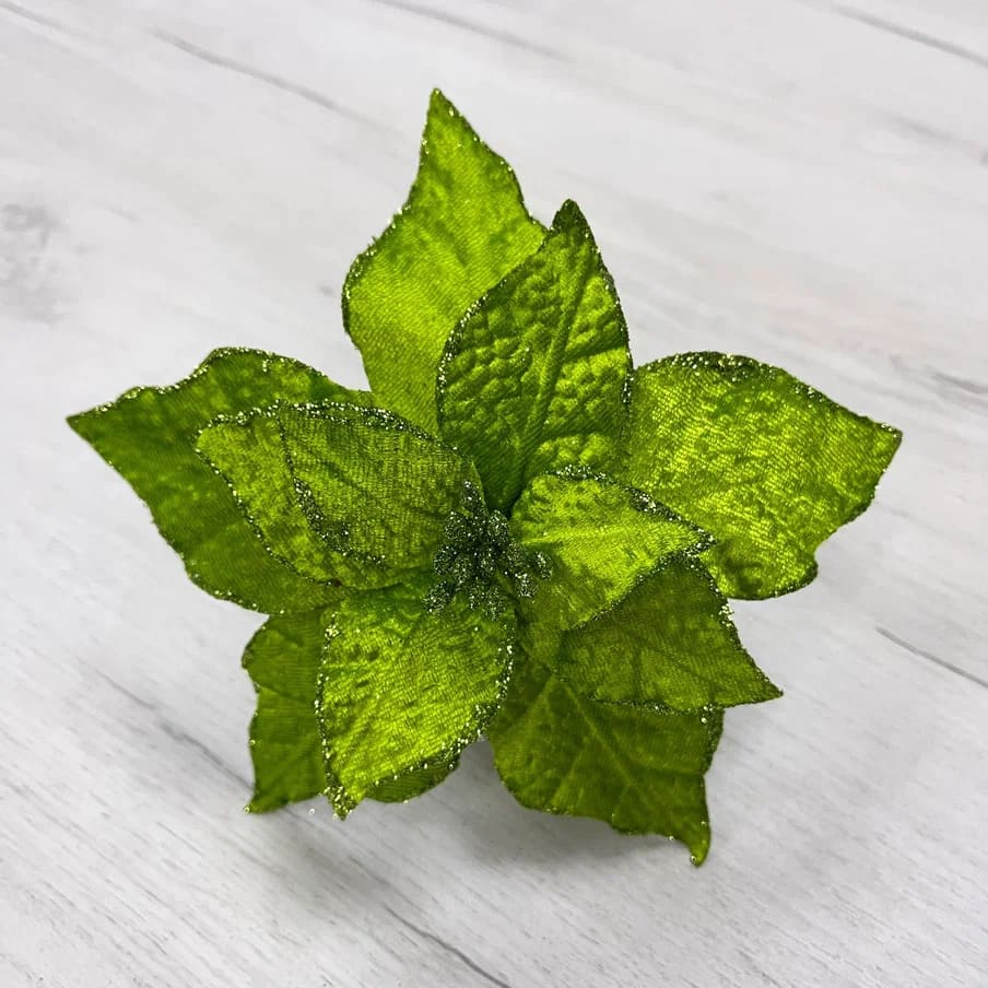 Цветок Пуансеттия на клипсе 20см зеленый арт.87139 по цене 