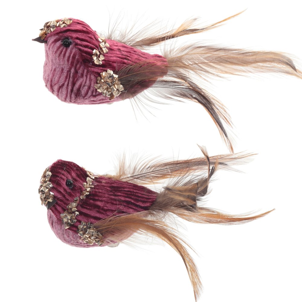 Изделие декоративное Птичка с пайетками, бордо 13х5,5х6см, 2в. по цене 