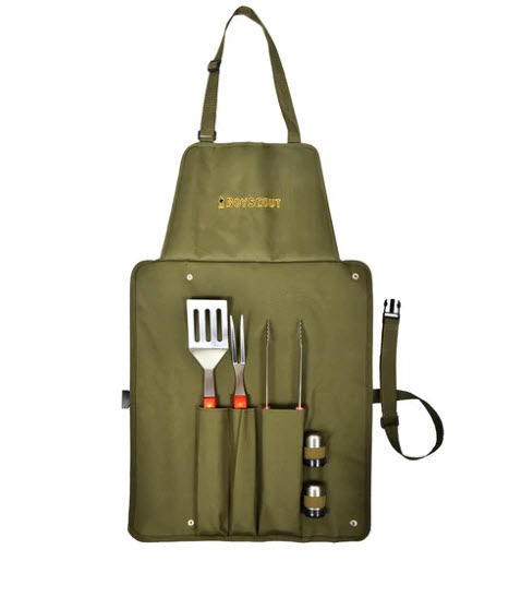 Набор для барбекю Бойскаут (сумка-фартук, вилка, лопатка, щипцы, солонка, перечница) по цене 