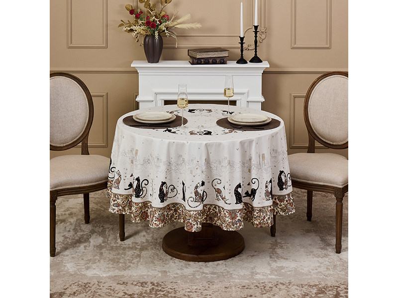 Скатерть Парижские коты круглая 190см, хлопок, твил с пропиткой арт.850-746-22 по цене 