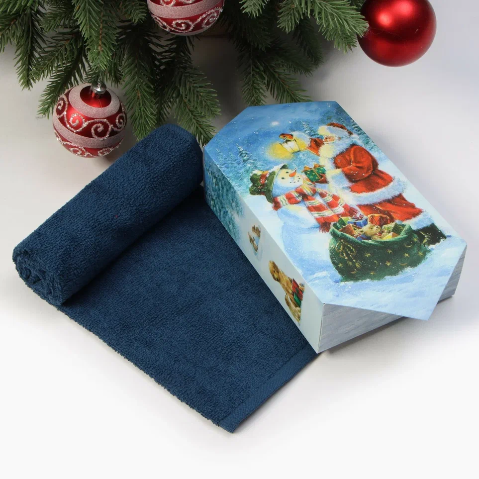 Полотенце махровое Этель Рождественский вечер 30х60см, синий хлопок арт.9862978 по цене 