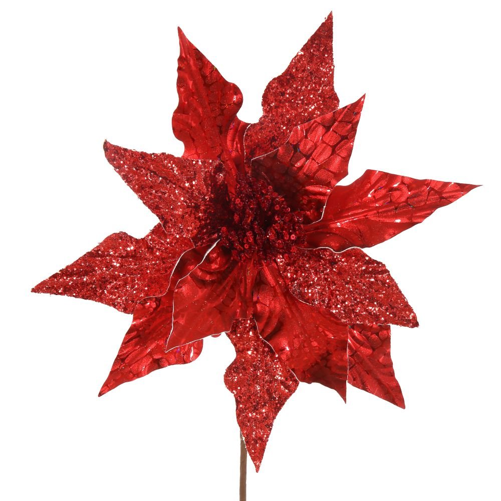 Цветок искусственный Пуансеттия, красный 31х31х46см по цене 