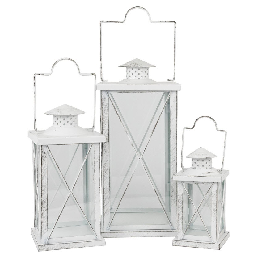 Набор фонарей 3шт металл/стекло 18x18x39,5см, белый по цене 