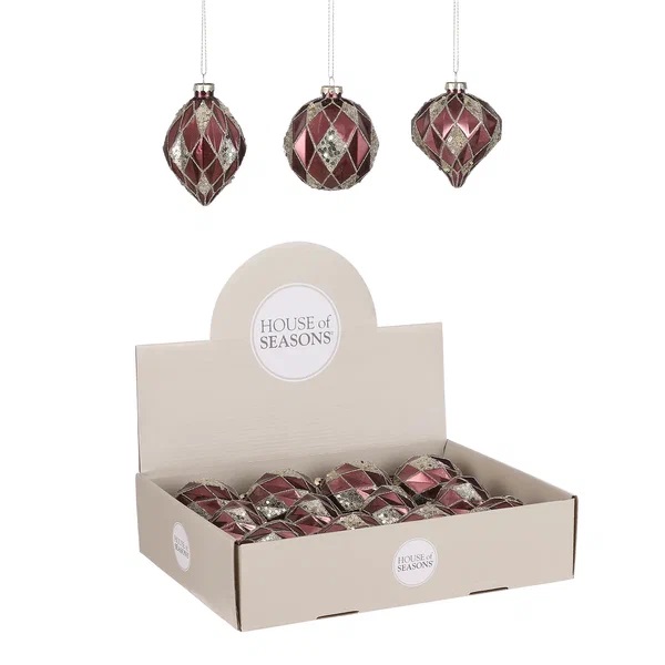 Украшение новогоднее Шар Ромбики бордовый в асс., 8см, 3в. по цене 