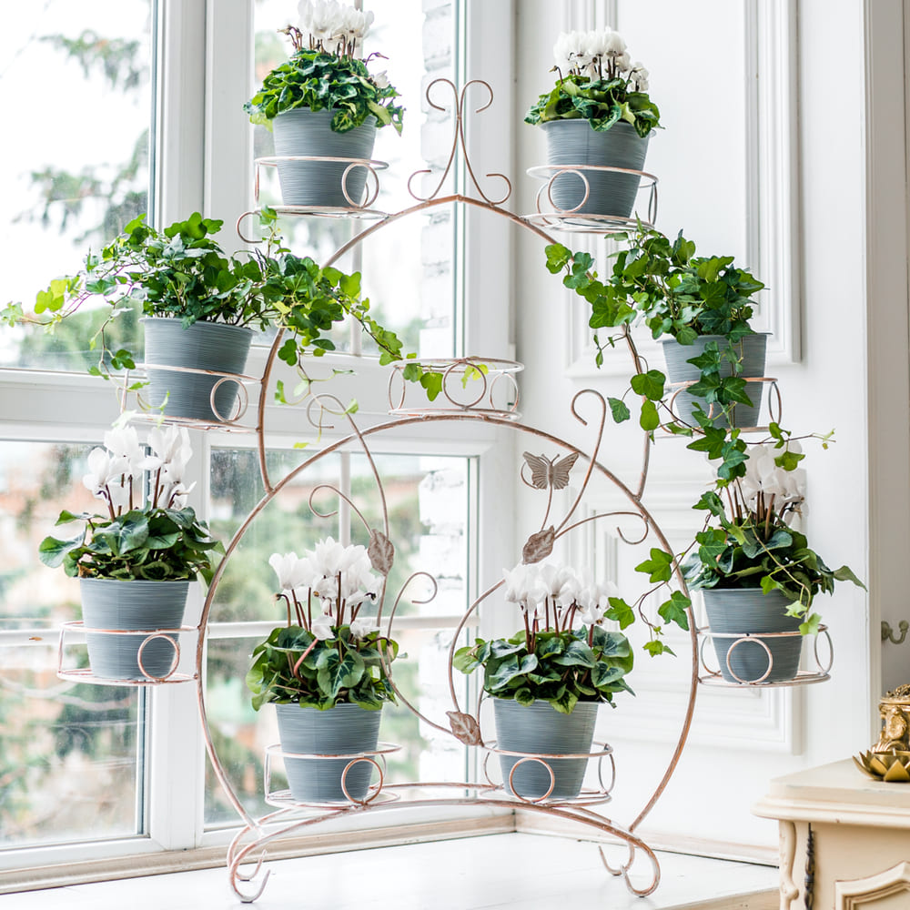 Подставка для цветов на подоконник на 9 цветков белый с золотом 96х16х93см, металл арт.14-909-WG по цене 