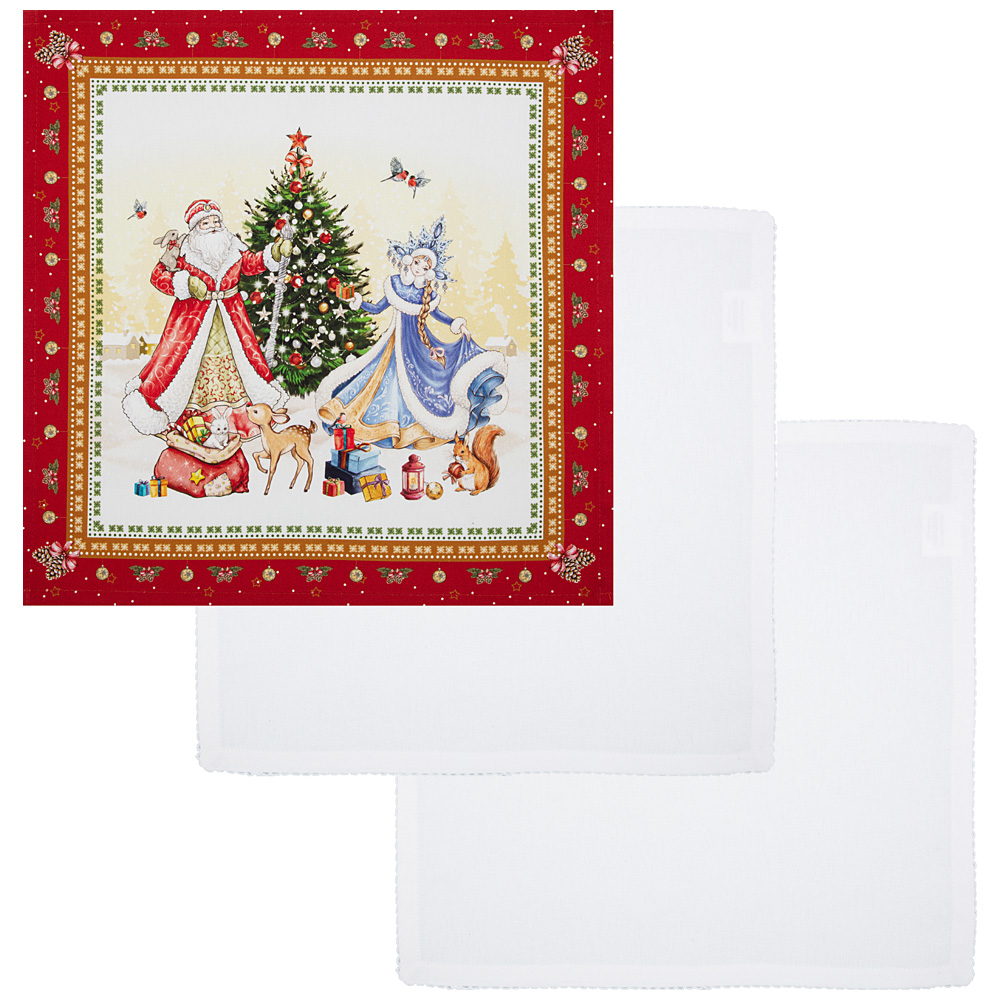 Набор салфеток 3шт С Новым Годом, хлопок красный, белый 40х40см по цене 