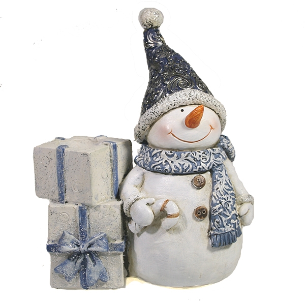 Фигурка декоративная подсвечник Снеговик, полистоун синий 11.5х6х14см по цене 
