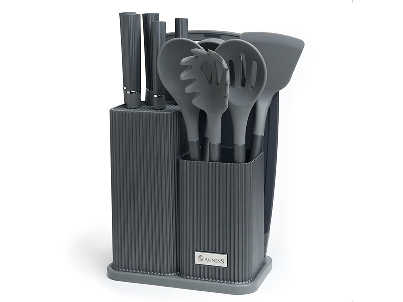 Набор Агнесс из 12пр: 5 ножей,доска,подставка,половник,ложка,лопатка,шумовка,ложка для спагетти арт. по цене 