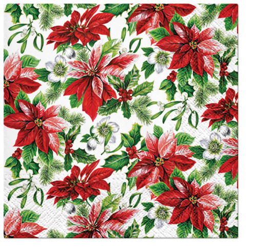 Салфетки ланч Слава Пуансетии трехслойные 33х33см 20шт упак по цене 