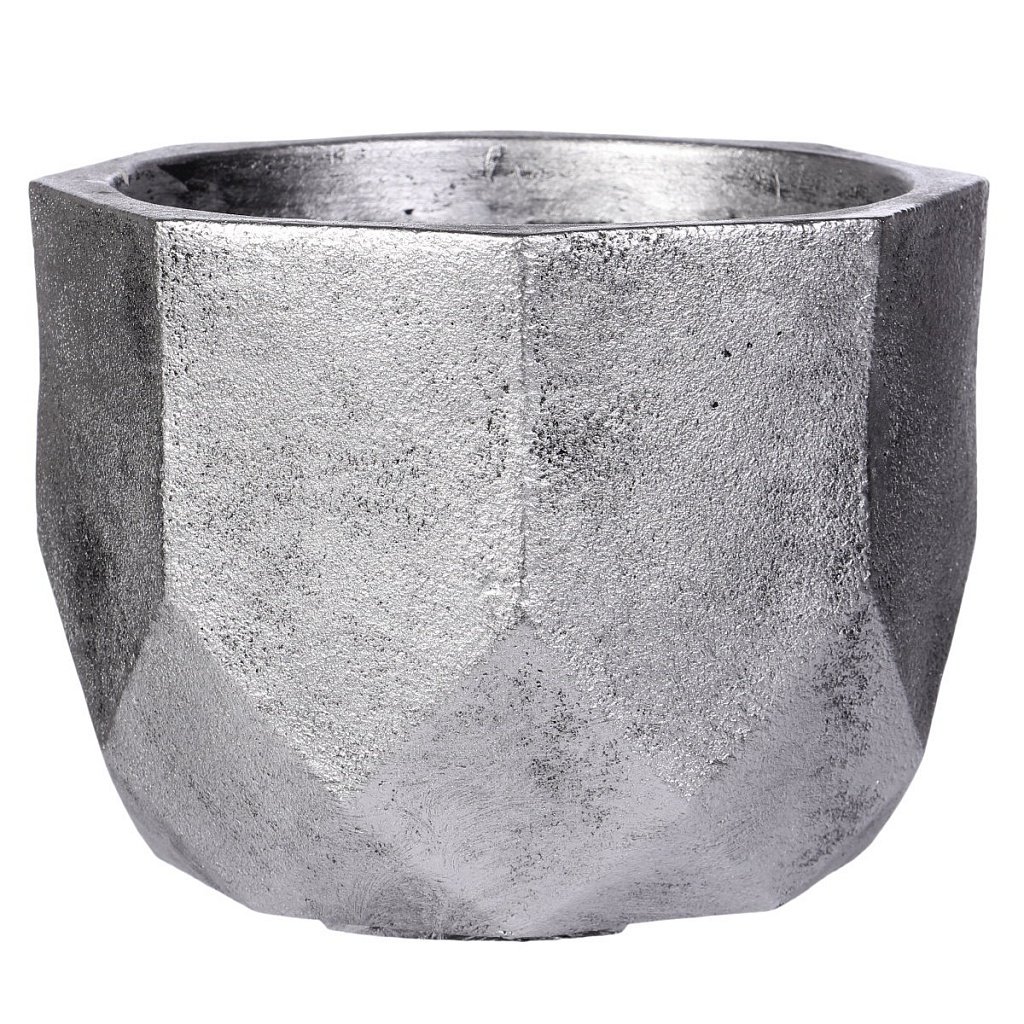 Кашпо Геометри серебро 15л 30х22см, файберстоун арт.DROUND30-SLV по цене 