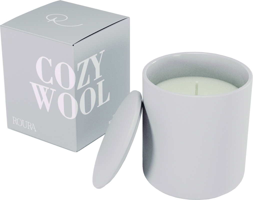 Свеча ароматическая в стакане Серый фарфор с крышкой Уютная шерсть 40ч горения арт.333224.253 по цене 