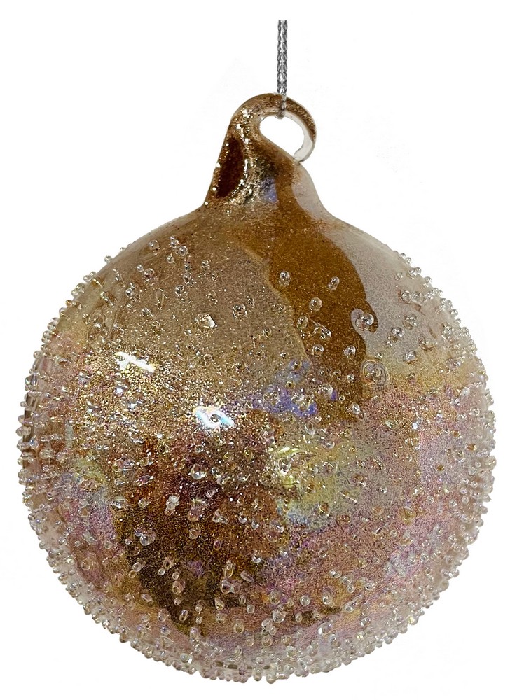 Украшение новогоднее подвесное Шар золотой 8см стекло арт.90847 по цене 