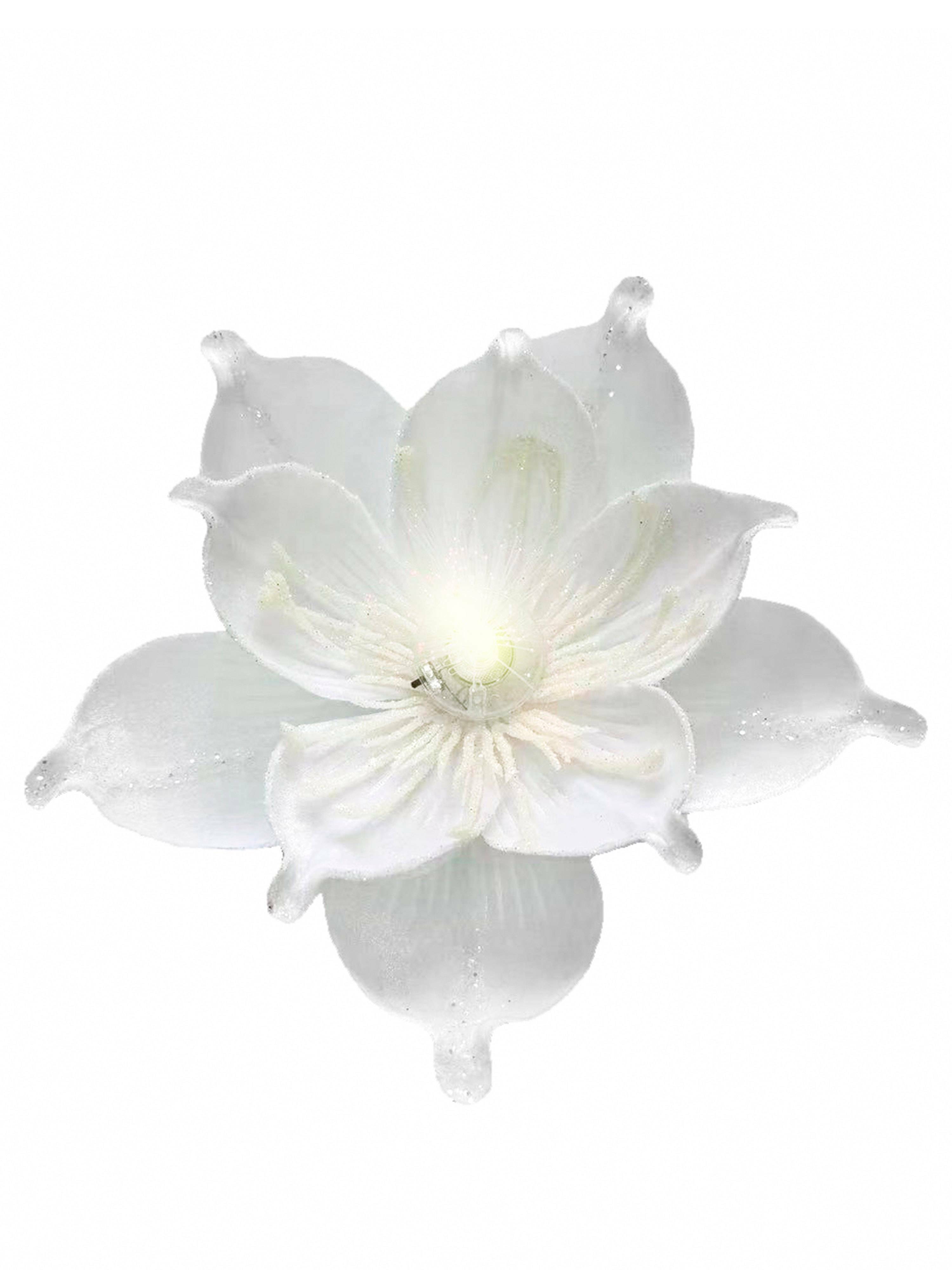 Украшение елочное Цветок на клипсе со светодиодной подсветкой, теплый белый 21х21х18см арт.92408 по цене 