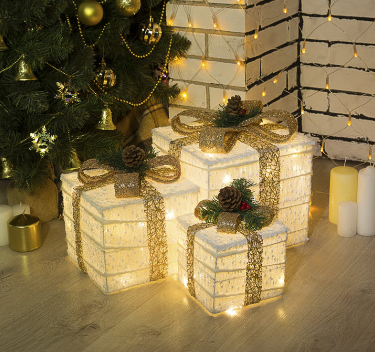 Фигура светодиодная Подарки с бежевой лентой, теплый арт.4357001 по цене 