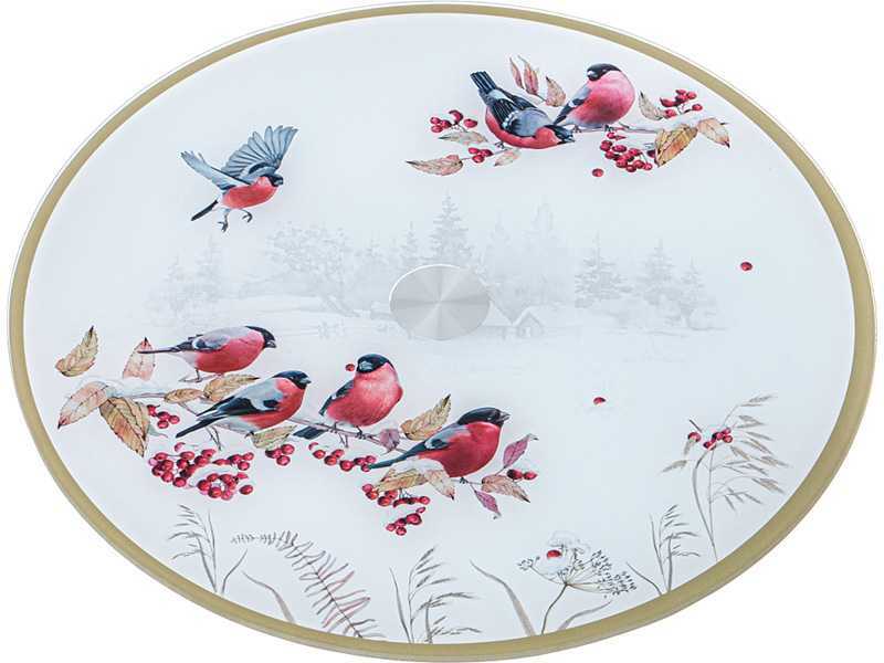 Тортовница вращающаяся Снегири 32х2,5см, стекло арт.357-259 по цене 