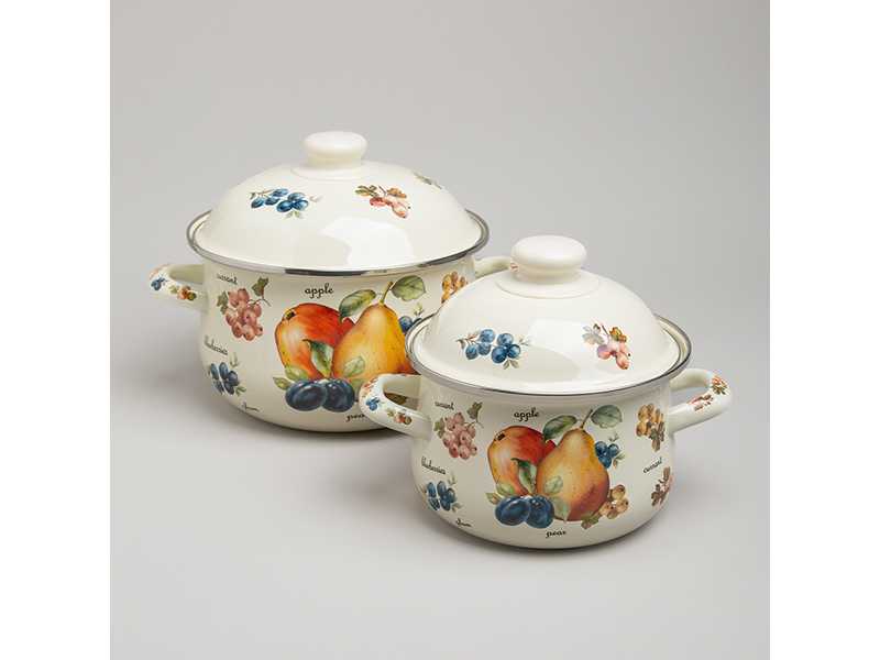 Набор кастрюль Агнесс эмалированных Фрукты 4пр 1,5л и 2,8л арт.934-703 по цене 