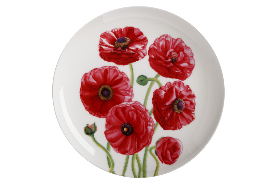 Тарелка Лютики фарфор красный 20см в подарочной упак. по цене 