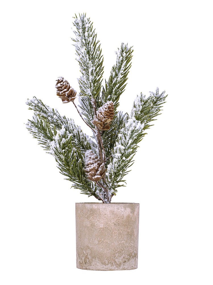 Изделие декоративное Ель из полиэтилена с сосновыми шишками в кашпо из бетона 32х16х12см арт.90932 по цене 
