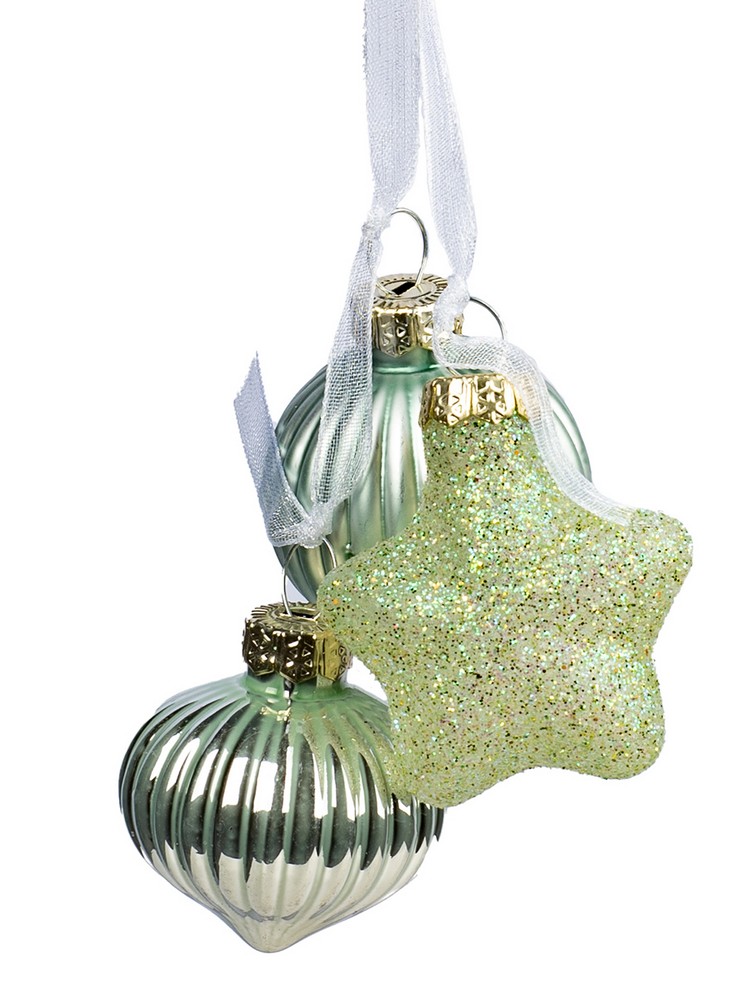 Украшение новогоднее подвесное набор из 3-х шт розово-салатовые 3,5х4см стекло арт.90733 по цене 