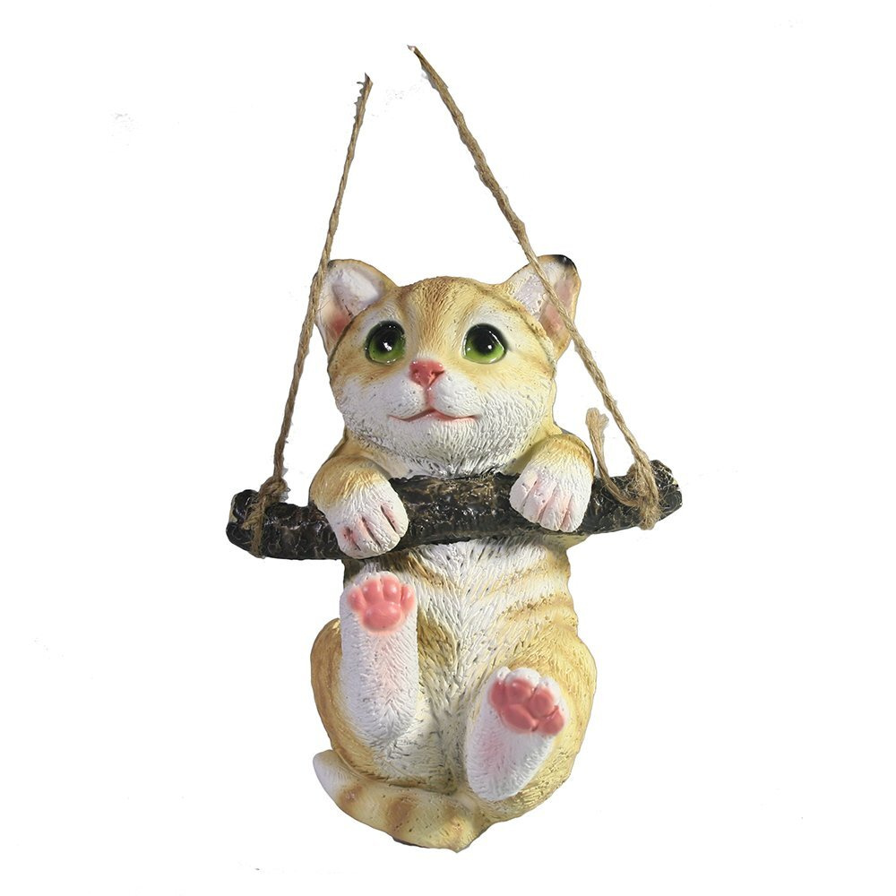 Фигура декоративная садовая Котенок на ветке, полистоун рыжий 11х10х15,5см по цене 