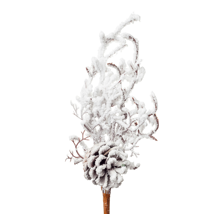 Ветка с шишкой заснеженная 36см по цене 