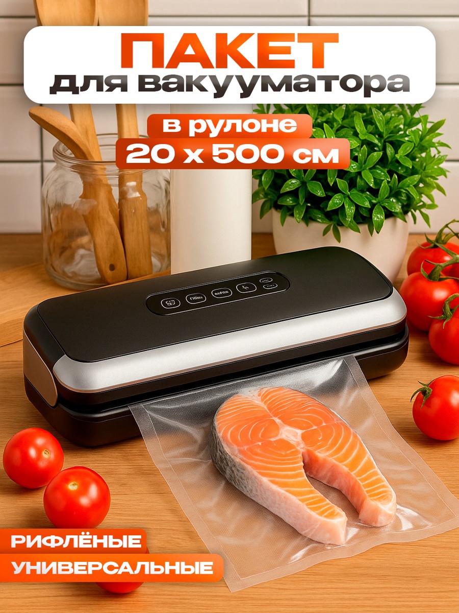 Пакеты для вакууматора рифленые в рулоне 20×500см арт.7779505 по цене 