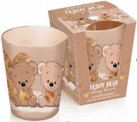 Свеча ароматизированная в стакане Плюшевый мишка с блестящим сердцем 115гр по цене 